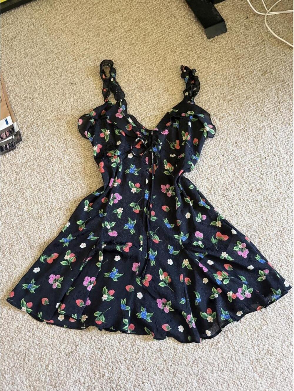 Zara black floral dress with cherry and flower print,